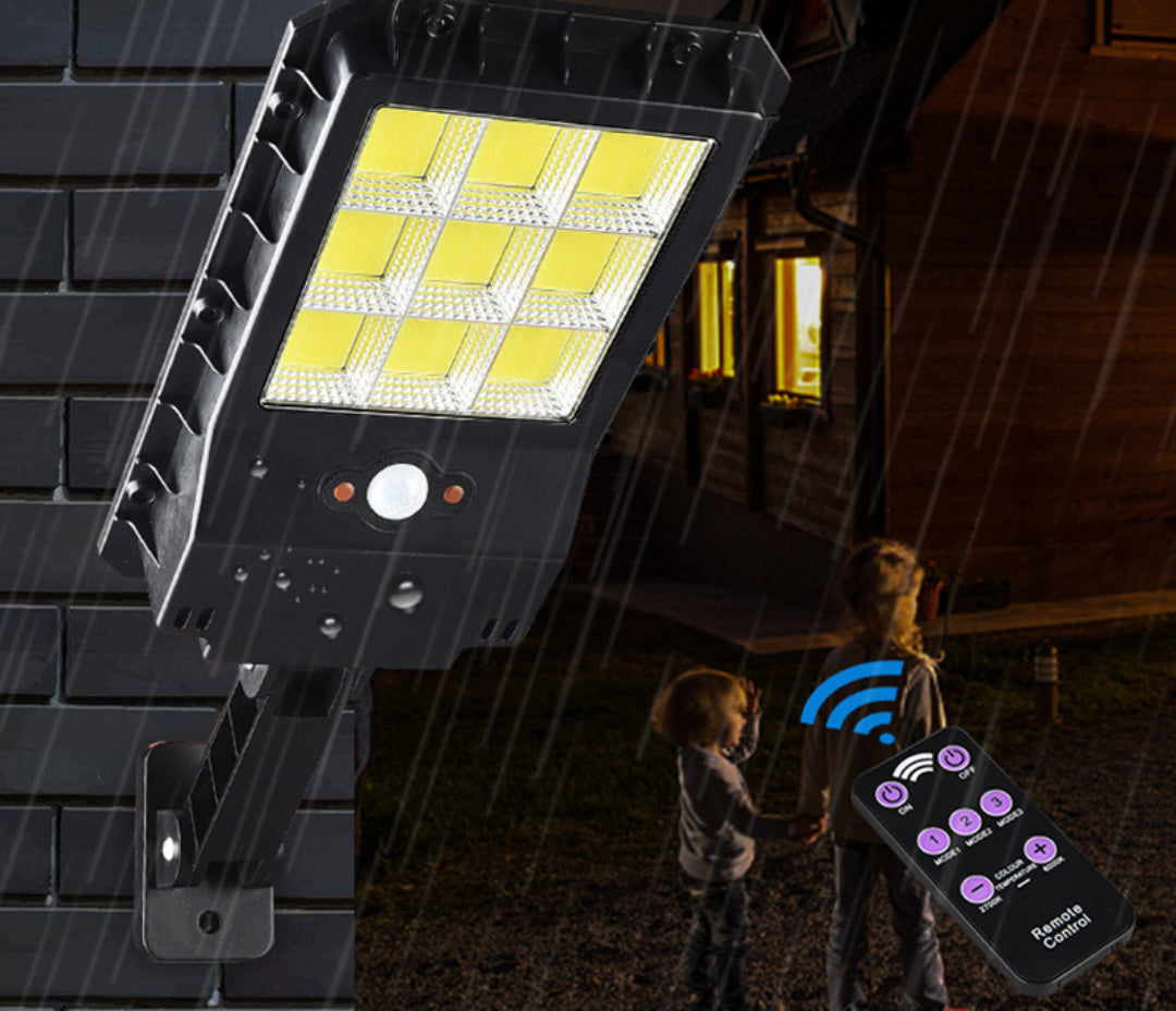 150 LED COB Solar Street Flood Light with Motion Sensor & Remote for Your Backyard, Garden, Cottage, Farm, Barn, Parking Lot, Playground