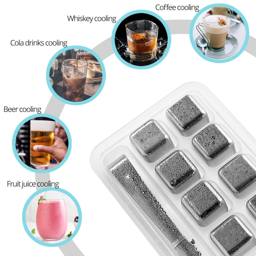 Stainless Steel Ice Cubes, Reusable Chilling Stones for Whiskey Wine