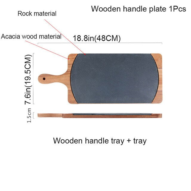 BOZZH Slate Stone Tray Wooden Board Tray