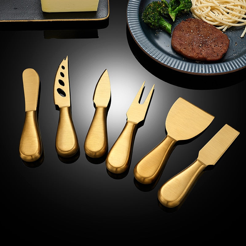 Golden Silver Stainless Steel Butter Cheese Knife Fork