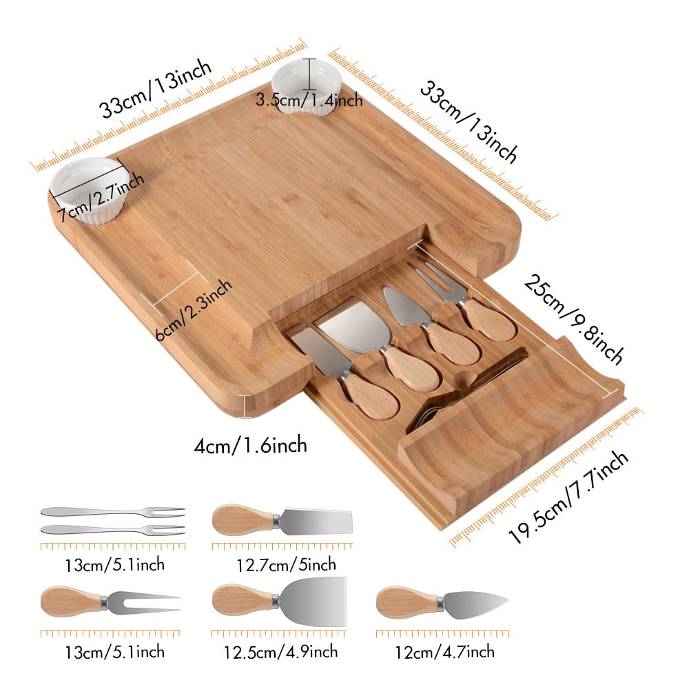 Cheese Board Set With Drawer 4 Knives Sets