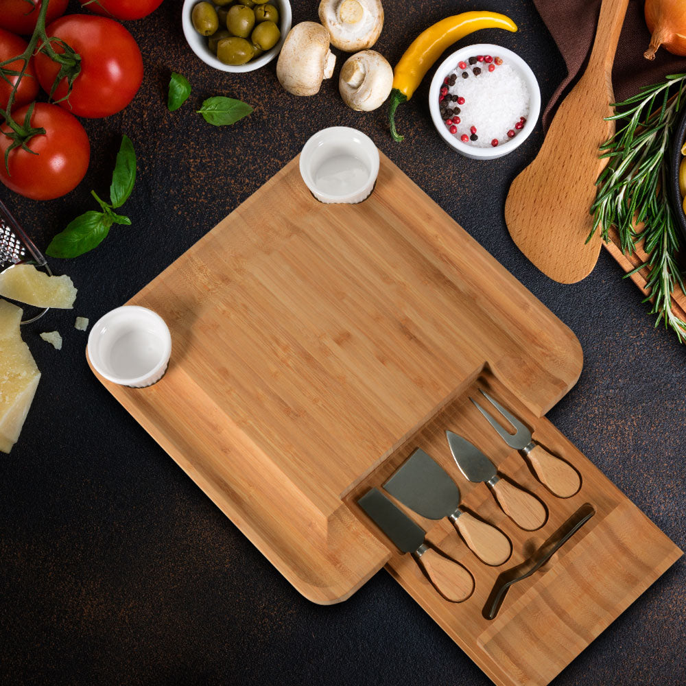 Cheese Board Set With Drawer 4 Knives Sets