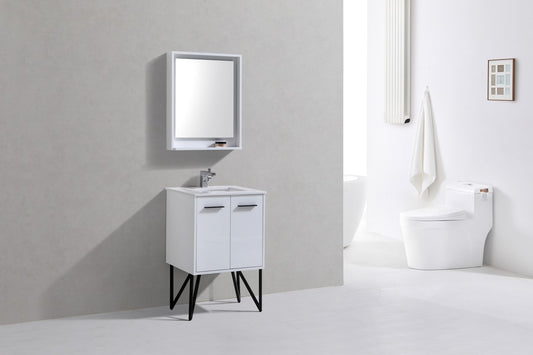 BOSCO 24″ HIGH GLOSS WHITE MODERN BATHROOM VANITY W/ WHITE COUNTERTOP