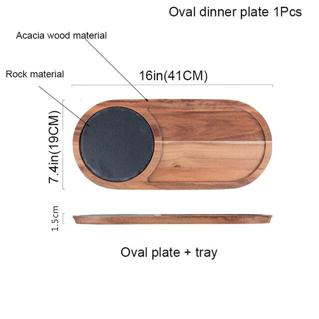 BOZZH Slate Stone Tray Wooden Board Tray