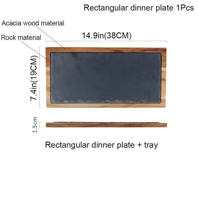 BOZZH Slate Stone Tray Wooden Board Tray