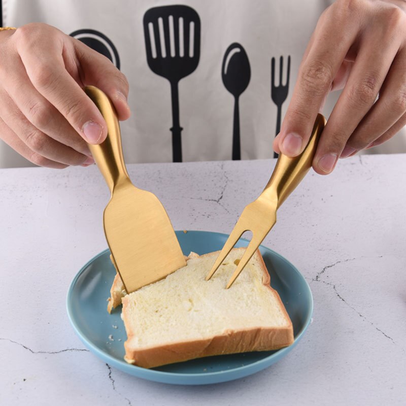 Golden Silver Stainless Steel Butter Cheese Knife Fork