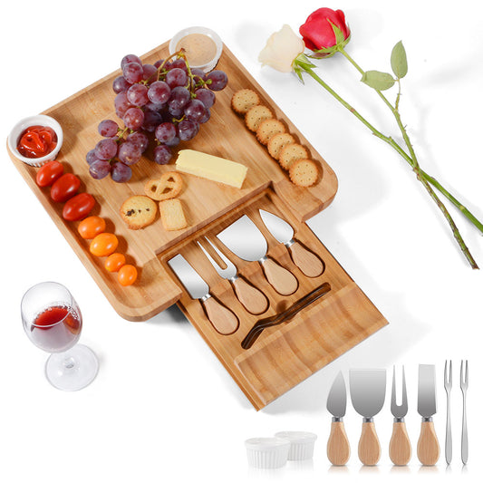 Cheese Board Set With Drawer 4 Knives Sets